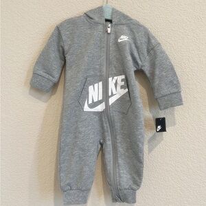 Nike gray zip up coverall hooded size 6 months NWT neutral sporty minimalist